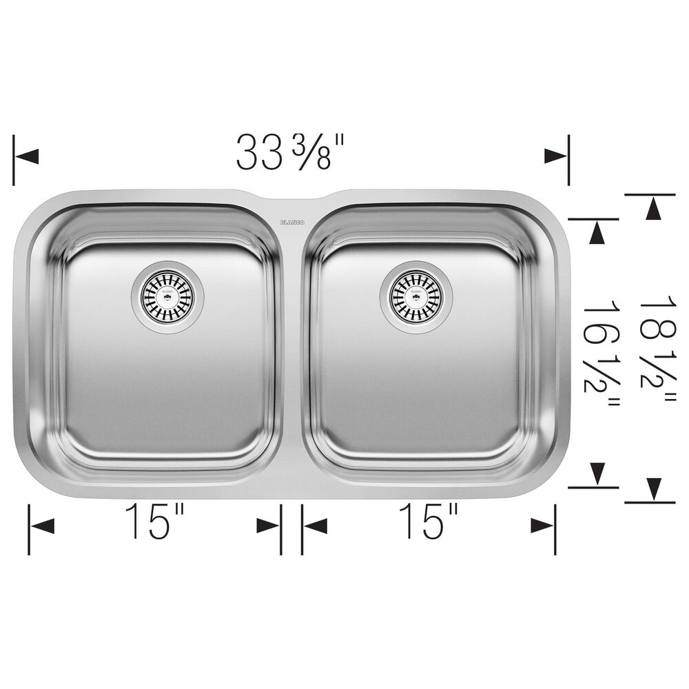 Blanco Stellar 33&quot; Equal Double Bowl Kitchen Sink in Refined Brushed, , large
