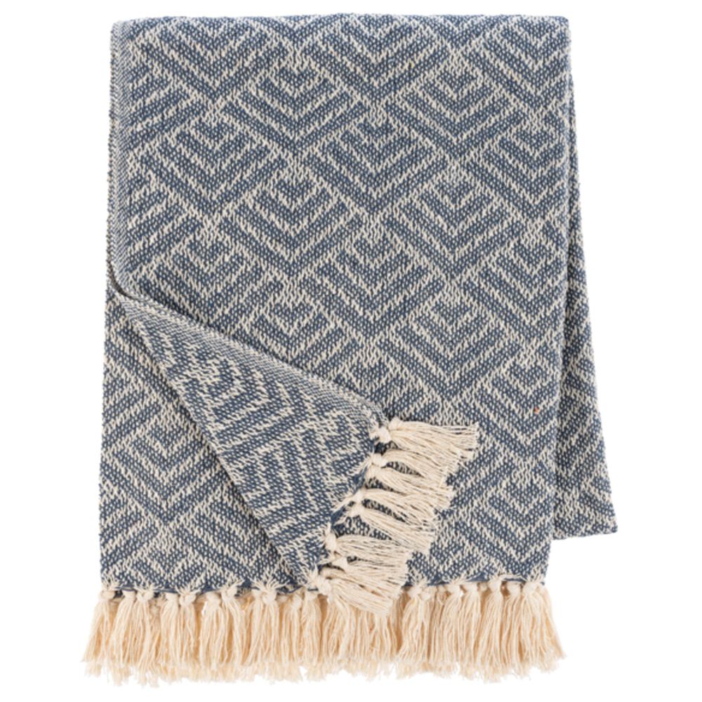 Ganz USA 50" x 60" Geo Woven Throw in Blue and Natural, , large
