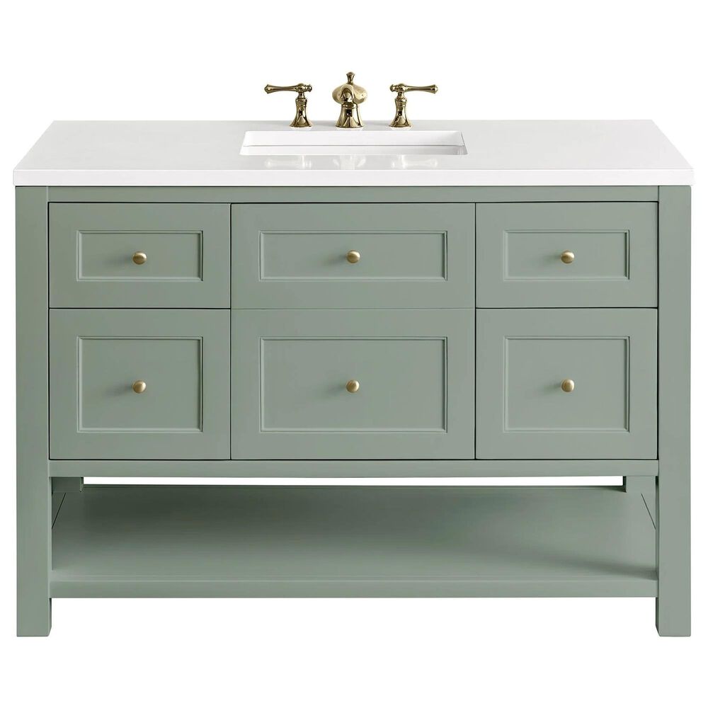 James Martin Vanities Breckenridge 48&quot; Single Bathroom Vanity in Smokey Celadon with 3 cm White Zeus Quartz Top and Rectangular Sink, , large