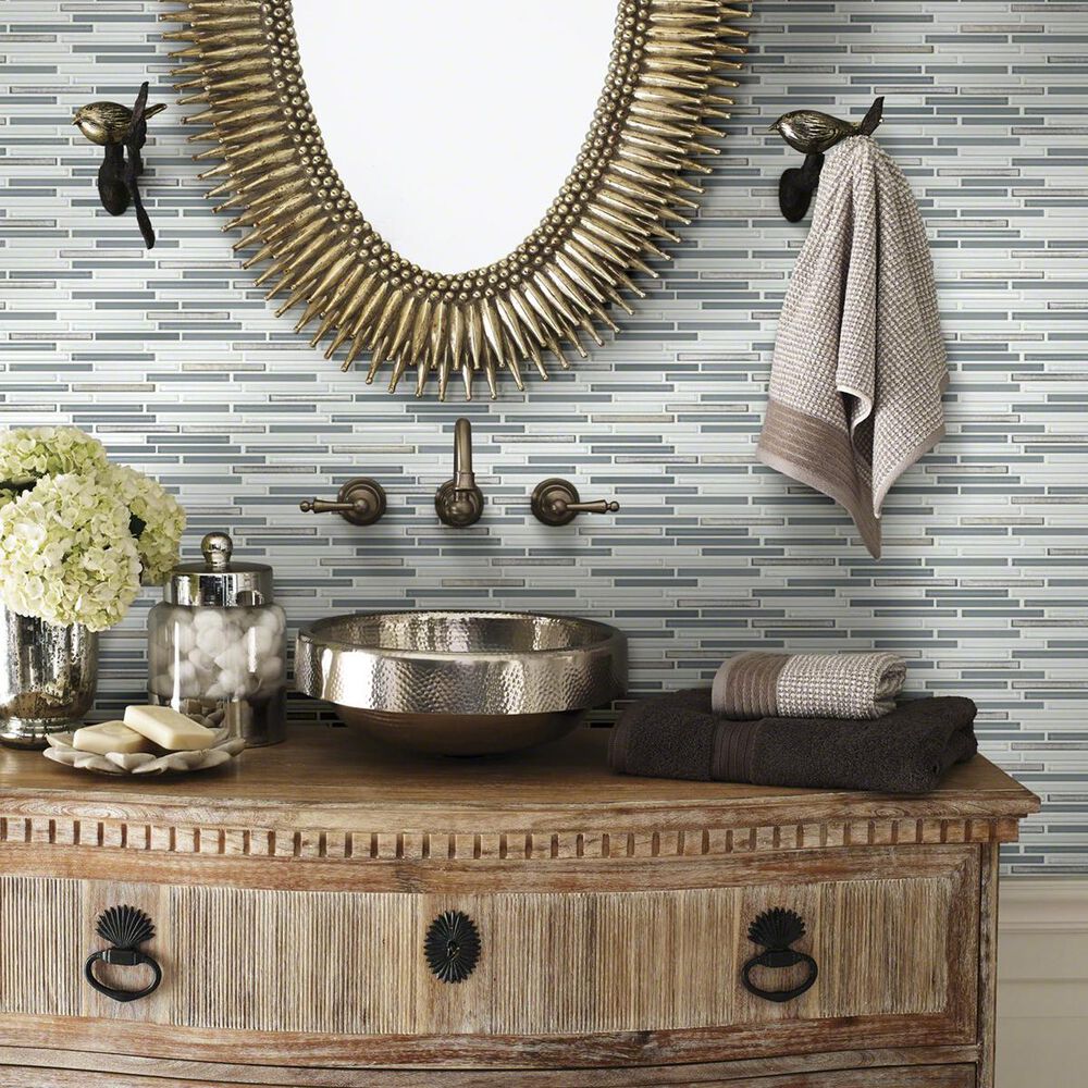 Shaw Molten Linear Nickel 13.27" x 11.85" Glass Mosaic Sheet, , large