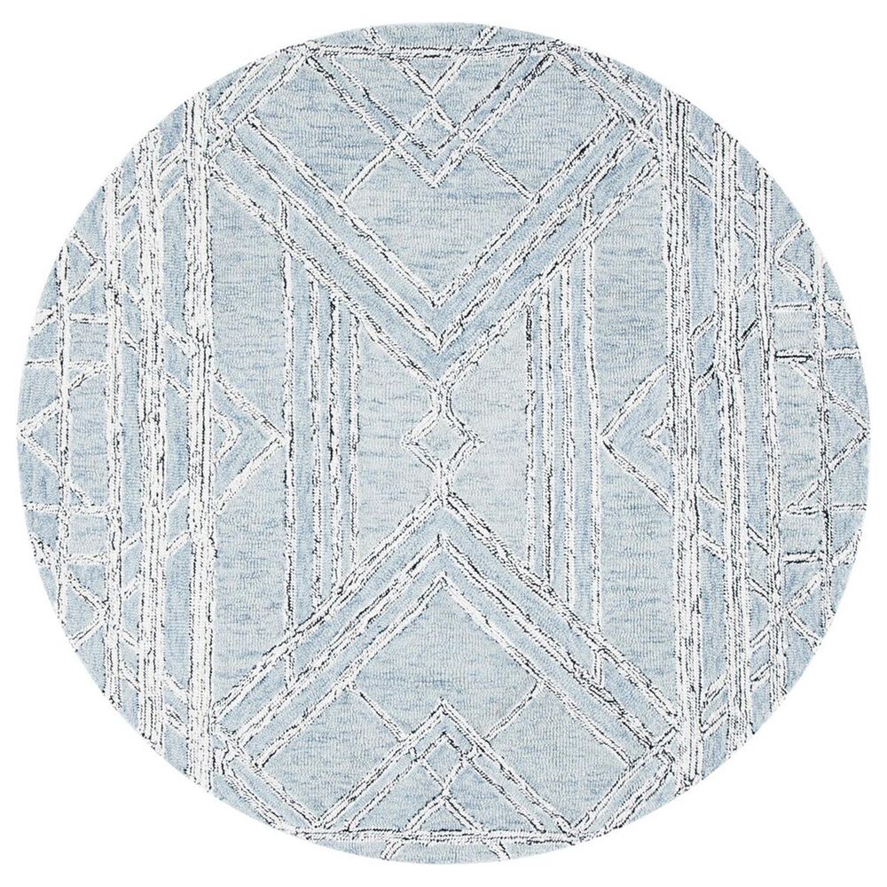 Safavieh Micro-Loop MLP173M 5" Round Light Blue and Ivory Area Rug, , large