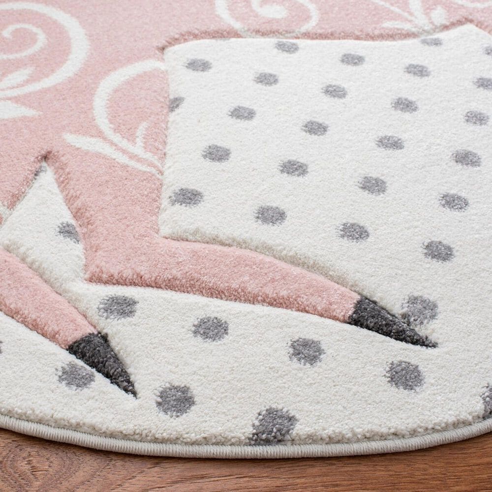Safavieh Carousel 3&#39; Round Ivory, Grey and Pink Kids  Area Rug, , large