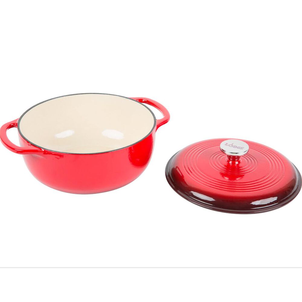 LODGE 4.5 QT PORCELAIN ENAMEL ON CAST IRON RED DUTCH OVEN LOOP HANDLES  INDUCTION