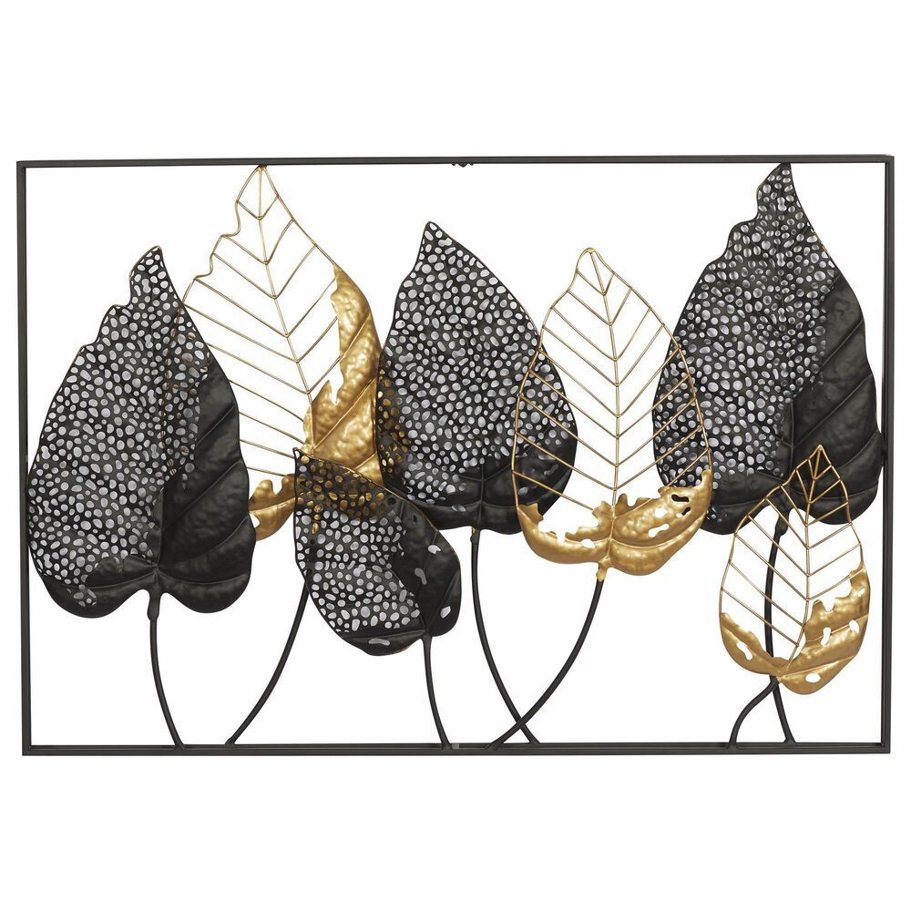 Maple and Jade 26" x 38" Leaves Wall Decor in Black and Gold, , large
