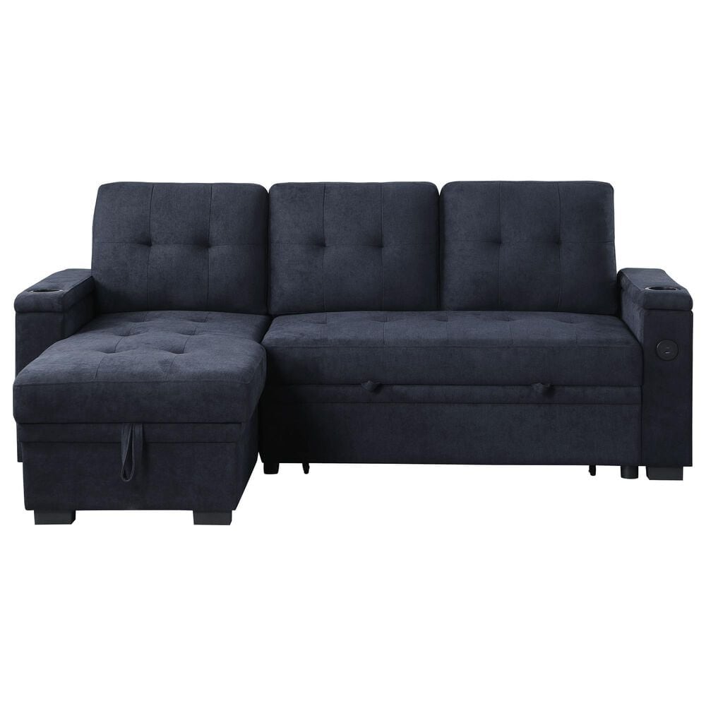 HOMLUX 84"W Reversible Sleeper Sectional Sofa with Storage Chaise, Cup Holders, USB, in Dark Grey, , large