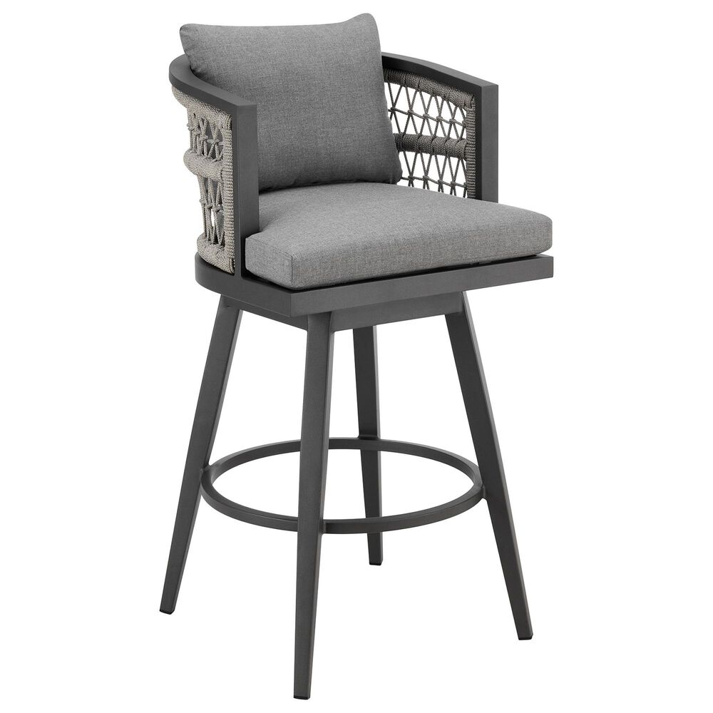 Armen Living Zella Patio Swivel Counter Height Bar Stool with Earl Gray Cushion in Gray, , large