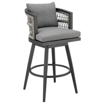 Armen Living Zella Patio Swivel Counter Height Bar Stool with Earl Gray Cushion in Gray, , large