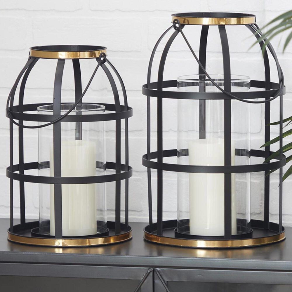 Maple and Jade Industrial Metal Lantern in Black and Gold &#40;Set of 2&#41;, , large
