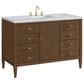 James Martin Vanities Myrrin 48" Vanity in Mid-Century Walnut with 3 cm Carrara White Marble Top, , large