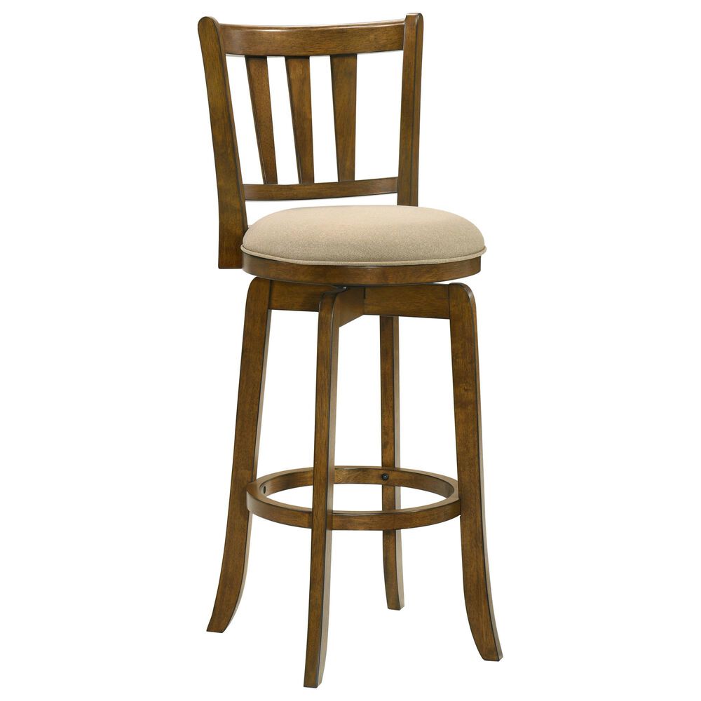 Armen Living Wren Swivel Bar Height Stool with Light Scone Upholstery in Sepia Brown, , large