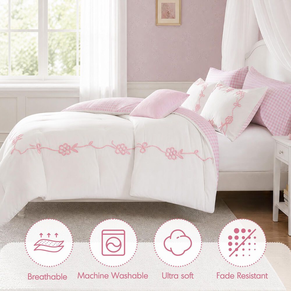 Hampton Park Tiffany 6-Piece Full/Queen Comforter Set in Pink and White, , large