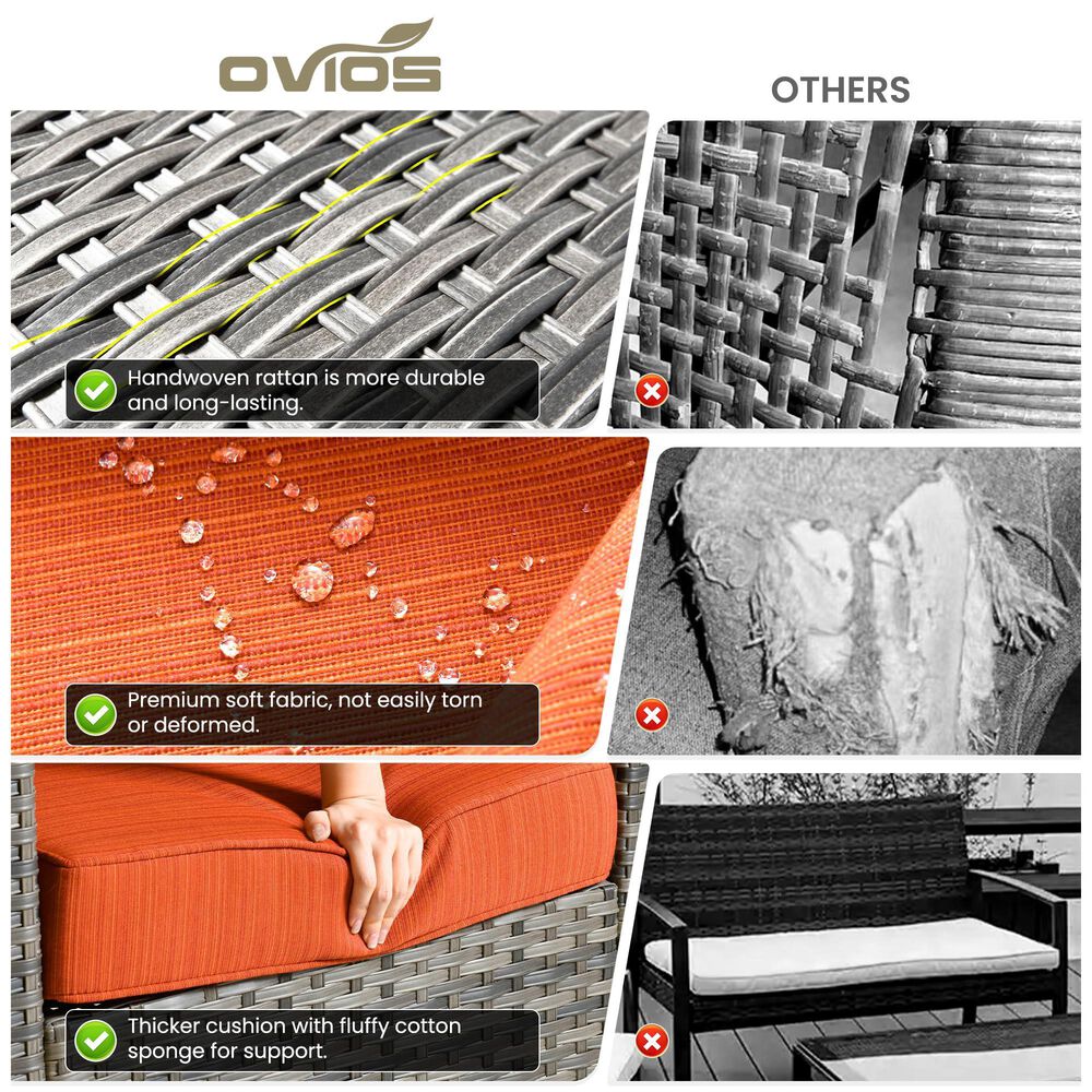 HOMLUX HOMLUX 5-Piece Outdoor Wicker Patio Furniture Set, High Back Rattan Sofa with Chairs, Ottomans &amp; Cushions in Orange Red, , large