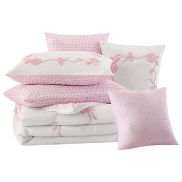 Hampton Park Tiffany 6-Piece Full/Queen Comforter Set in Pink and White, , large
