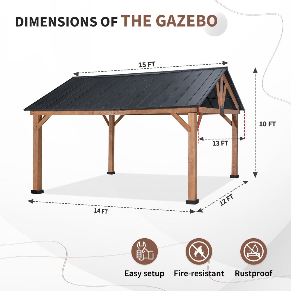 Sunwell Garden 13' x 15' Outdoor Cedar Frame Patio Gazebo in Wood, , large