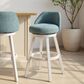 Armen Living Erika Swivel Bar Height Stool with Light Blue Upholstery in White, , large