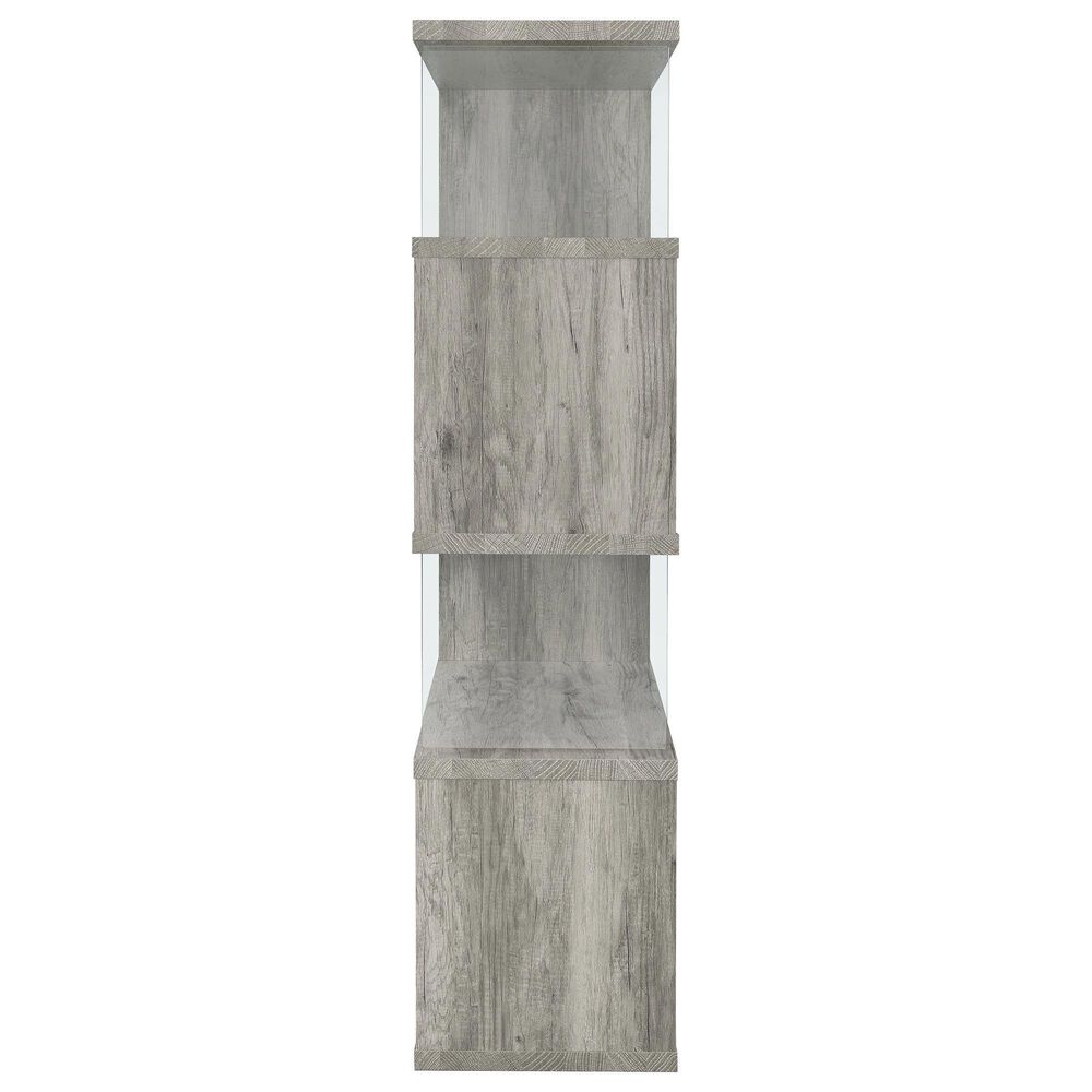 Coaster Emelle 4-Shelf Bookcase with Glass Panel in Light Grey Driftwood and Clear, , large