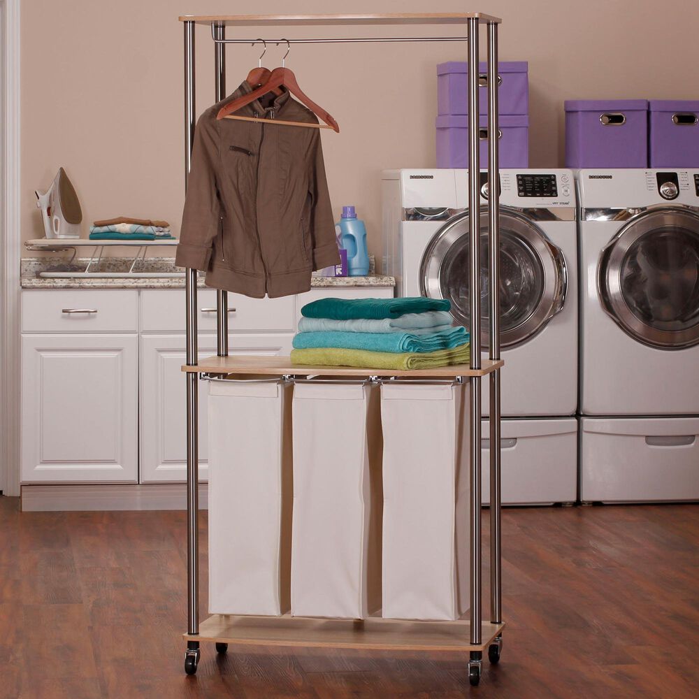 Household Essentials Modern Laundry Center with Wheels in Light Ash, , large
