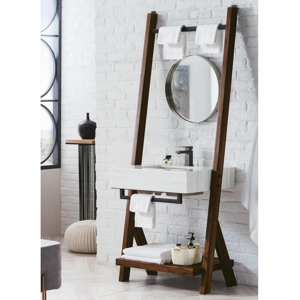 James Martin Lakeside 30" Single Bathroom Vanity in Mid Century Walnut with Arctic Fall Solid Surface, , large