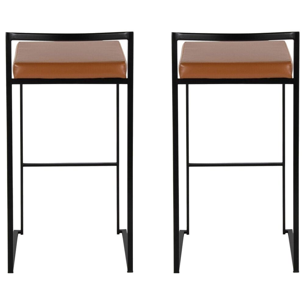 Lumisource Fuji Stackable Barstool with Camel Faux Leather Cushion in Black &#40;Set of 2&#41;, , large