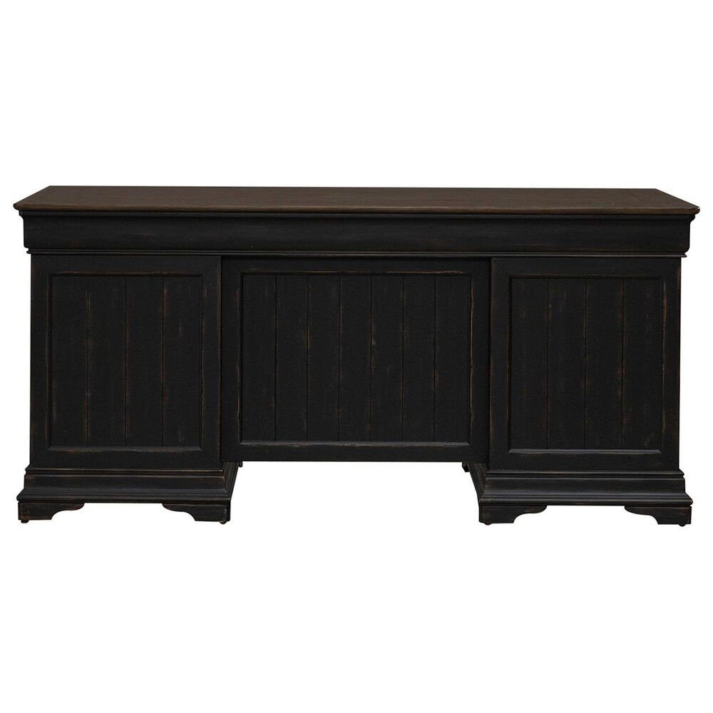Liberty Furniture Meritage Junior Executive Desk in Aged Charcoal and Caramel, , large