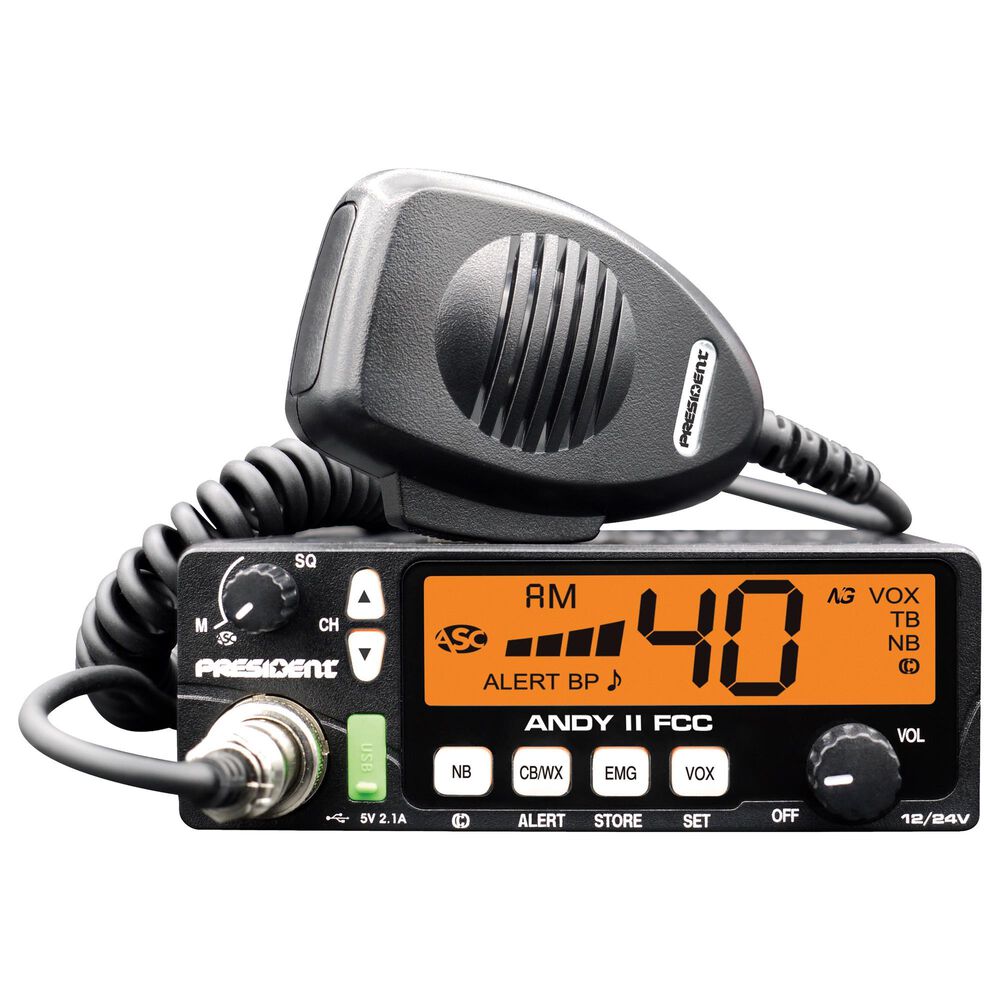 President Electronics Cb Radio 12/24V 7Clr Disp Usb Compact, , large
