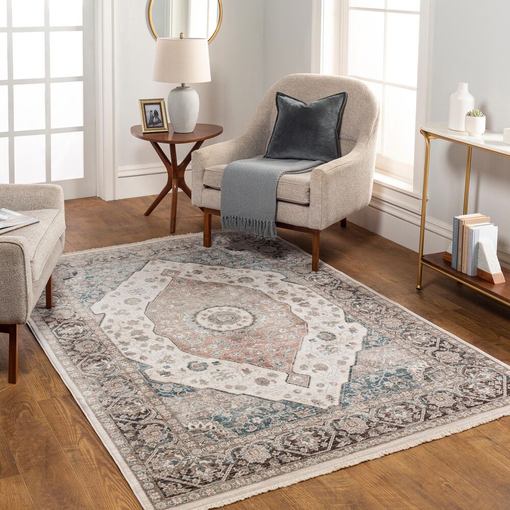 Surya Carlisle Oriental 3&#39;11&quot; x 5&#39;11&quot; Light Sage, Pale Blue, Dusty Pink, Cream, Light Gray and Medium Brown Area Rug, , large