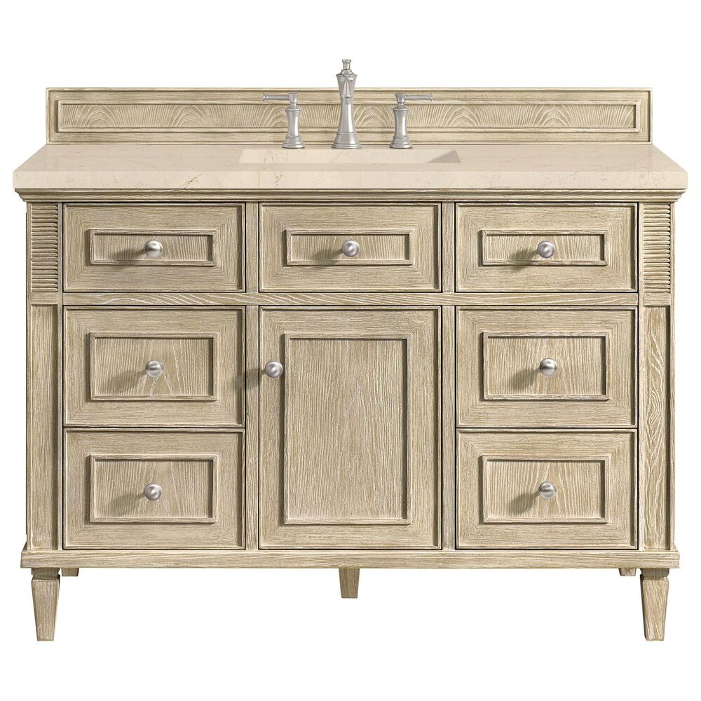James Martin Vanities Lorelai 48&quot; Single Vanity in Whitewashed Oak with 3 cm Eternal Marfil Quartz Top, , large