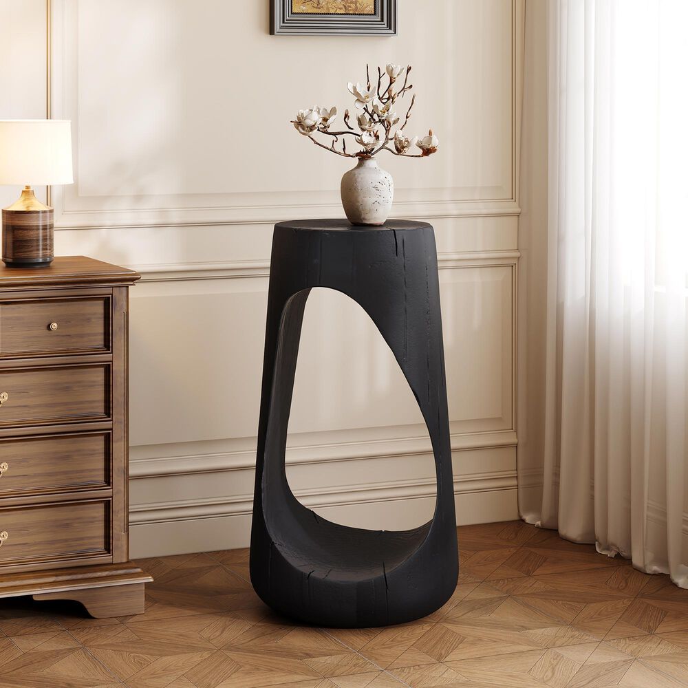 Hearth and Haven Outdoor End Table with Hollow Design in Black, , large