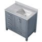 Lexora Home Jacques 36" Right Offset Single Bathroom Vanity in Dark Grey with 2 cm White Carrara Marble Top and Rectangular Sink, , large