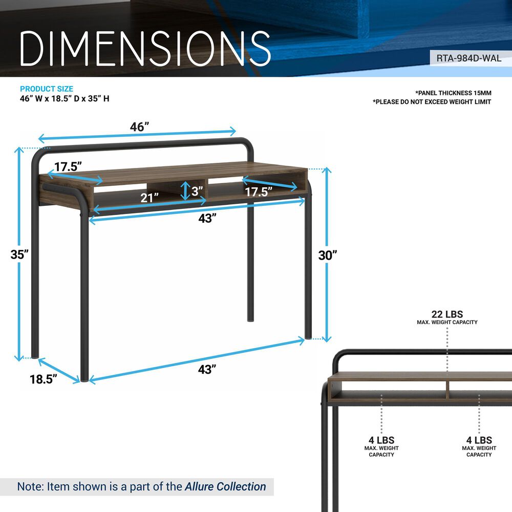 Rta Products Llc Allure Modern Classic Writing Desk in Walnut and Black, , large
