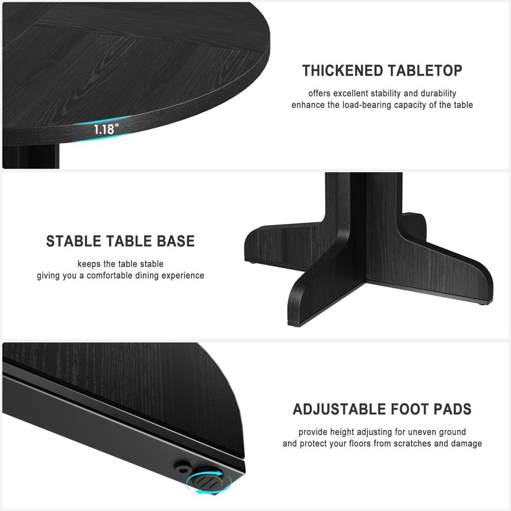 GARVEE 47" Round Dining Table in Black - Table Only, , large