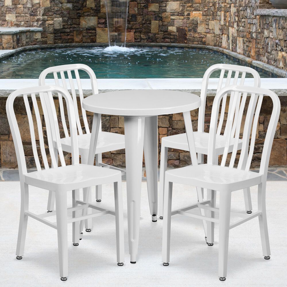 Flash Furniture 5-Piece Metal Bistro Table Set in White, , large
