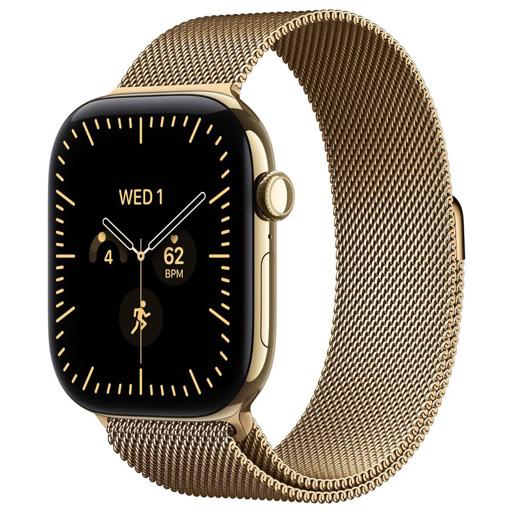 Apple Watch Series 12 (GPS + Cellular) 46mm Radiant Gold Titanium Case with Radiant Gold Milanese Loop - M/L and 2-Year AppleCare+, , large