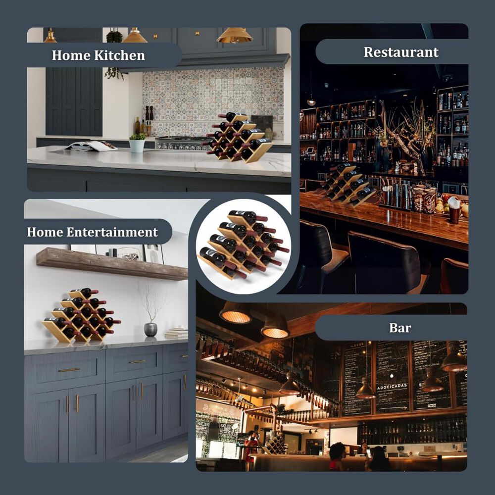 HOMLUX Modern Lattice 13-Bottle Bamboo Countertop Wine Rack in Natural, , large