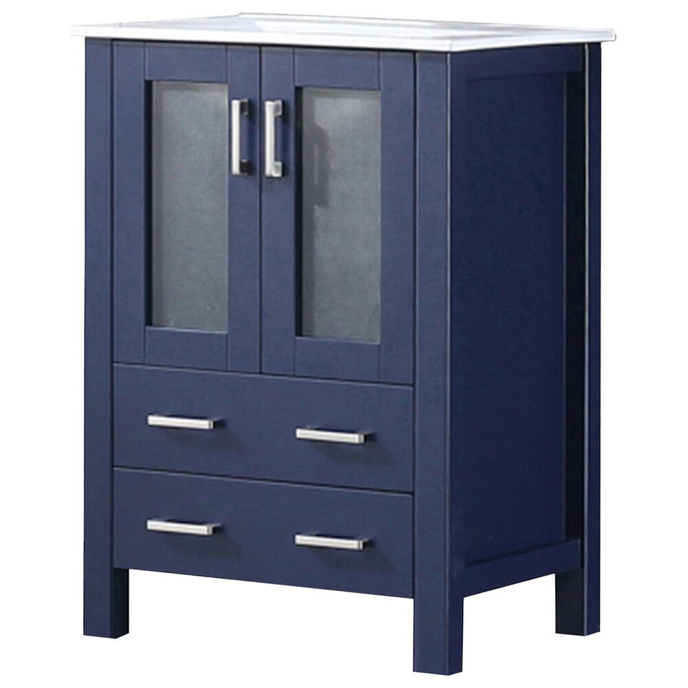 Lexora Home Volez 24" Single Bathroom Vanity in Navy Blue with 2 cm White Ceramic Top and Rectangular Sink, , large