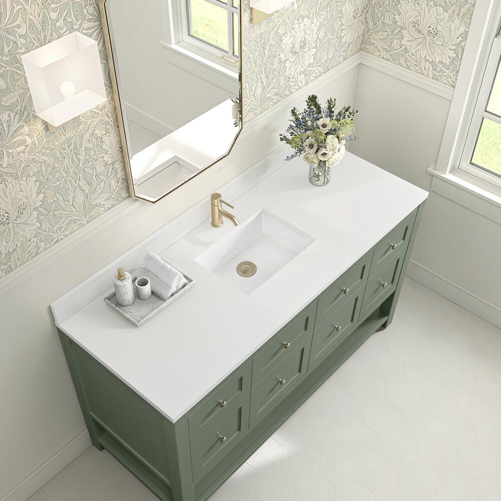 James Martin Vanities Breckenridge 60&quot; Single Bathroom Vanity in Smokey Celadon with Single Hole 3 cm White Zeus Quartz Top and Rectangular Sink, , large