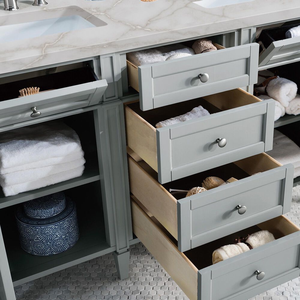 James Martin Vanities Brittany 60" Double Bathroom Vanity in Urban Gray with 3 cm Eternal Jasmine Pearl Silestone Top, Rectangular Sinks and FreePower Wireless Charger, , large