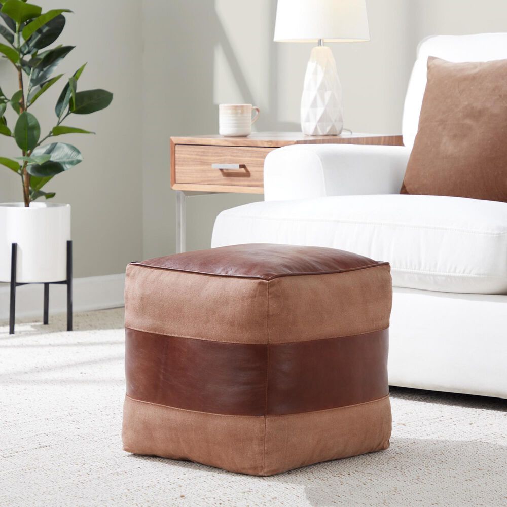 Lumisource Cobber Canvas Pouf in Espresso and Tan, , large