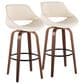 LumiSource Fabrico 30" Swivel Fixed-Height Bar Stool with Cream Faux Leather Upholstery in Black and Walnut (Set of 2), , large