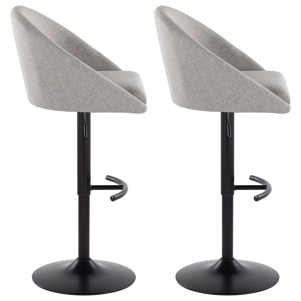 LumiSource Matisse Adjustable Swivel Barstool with Grey Fabric Upholstery in Black (Set of 2), , large