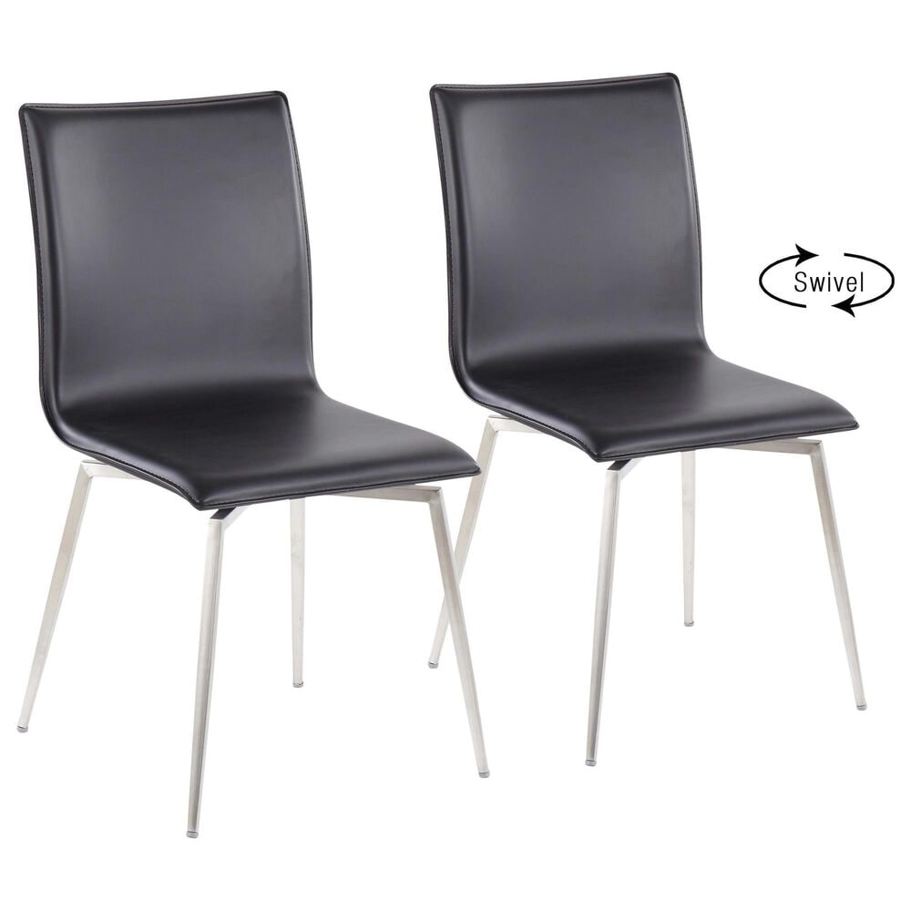 Lumisource Mason Swivel Side Chair with Black Upholstered in Brushed Stainless Steel (Set of 2), , large