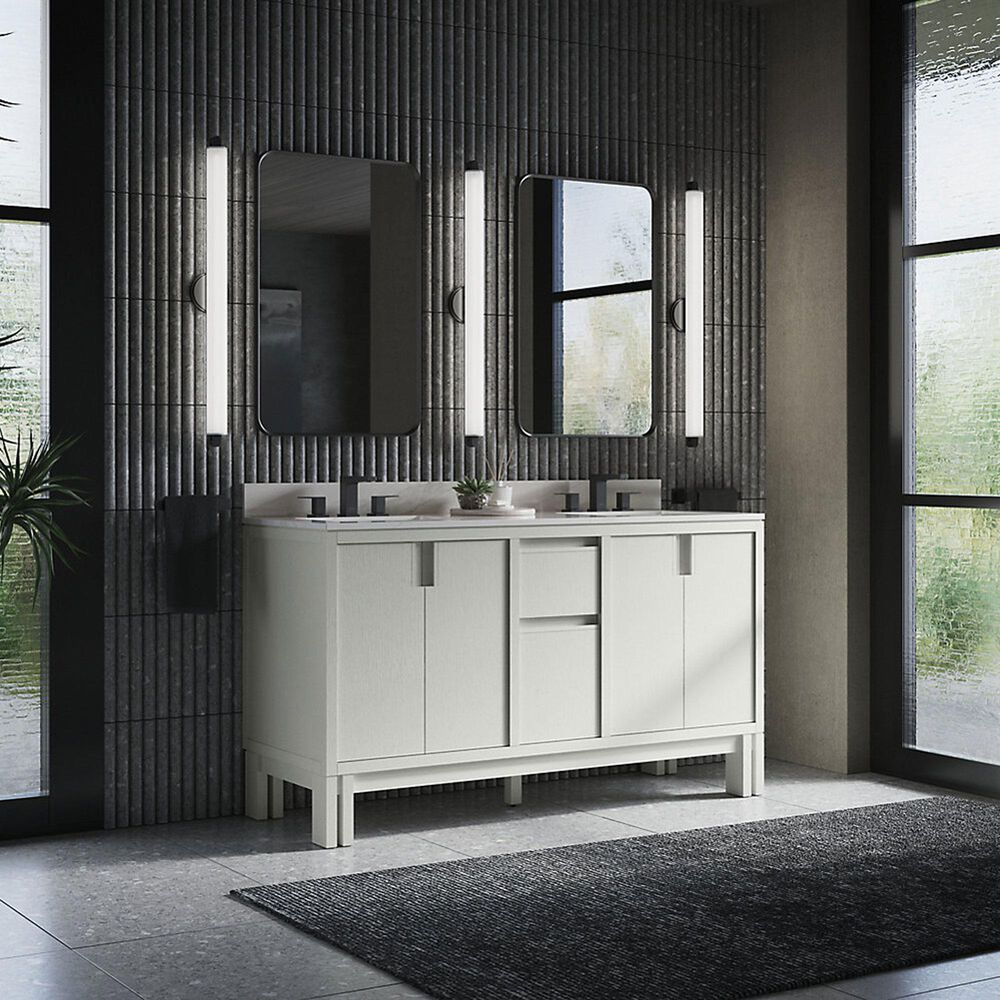 Kohler Solive 60" Double Bathroom Vanity in Gossamer White with 2 cm White Quartz Top and Rectangular Sinks, , large