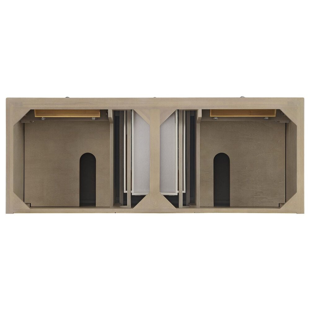 James Martin Vanities Lorelai 60&quot; Double Vanity in Whitewashed Oak with Single Hole 3 cm White Zeus Quartz Top &amp; Backsplash, , large