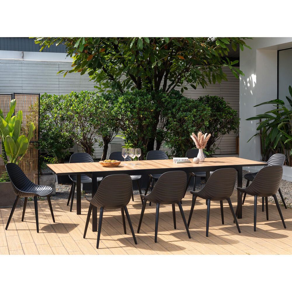 International Home Miami Oma 11-Piece Rectangular Extendable Patio Dining Set in Black and Light Brown, , large