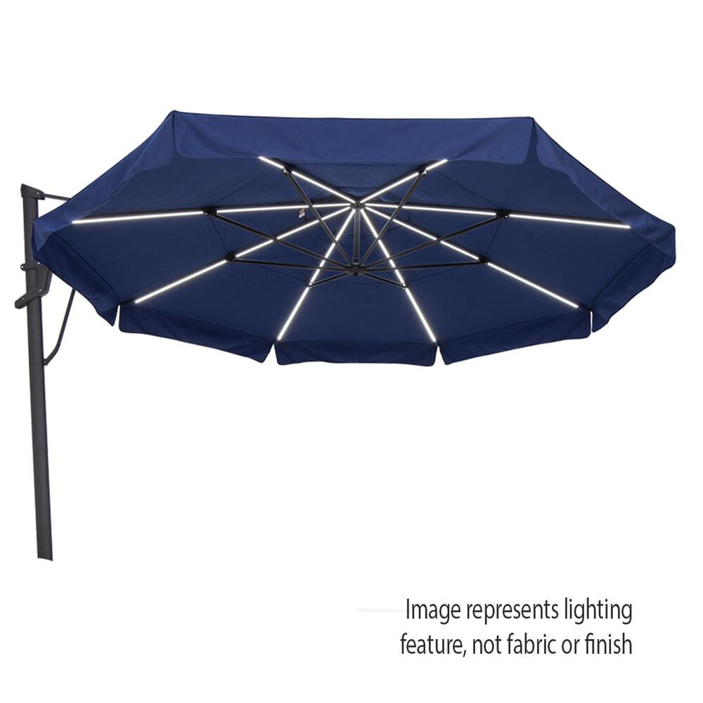 Garden Party 13&#39; Starlux Lighted Cantilever Umbrella with Bronze Stationary Base in Sesame, , large