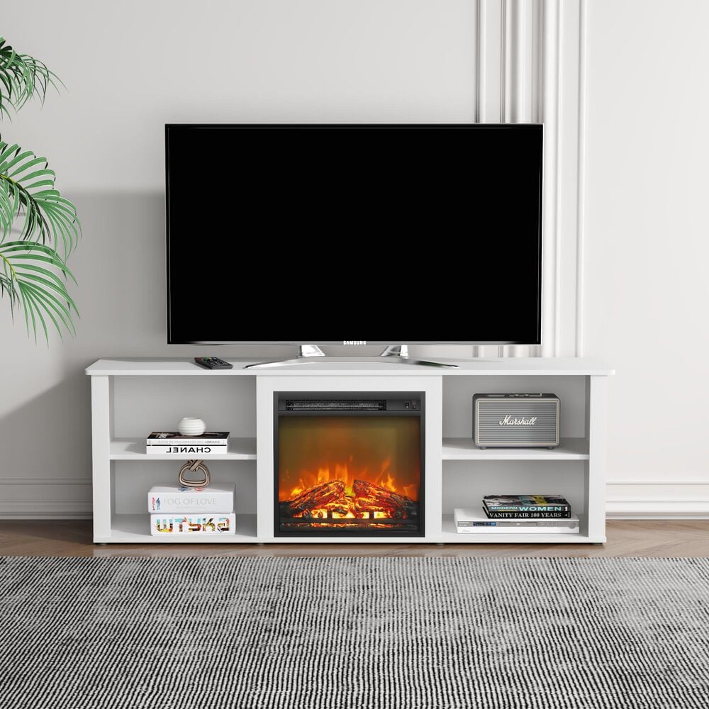 Noviland 63&quot; Fireplace TV Stand with Storage Media Console in Solid White, , large