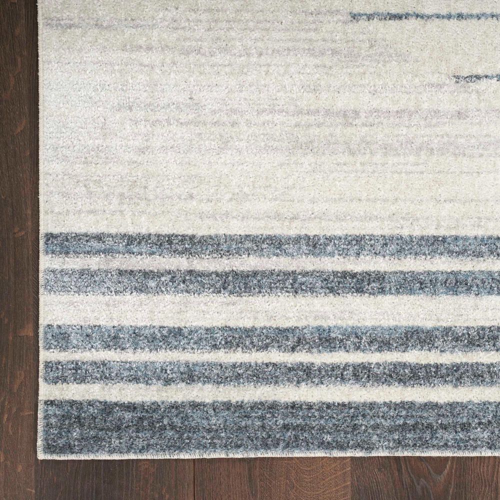 Nourison Astra Machine Washable ASW04 2&#39;2&quot; x 10&#39; Ivory and Blue Runner, , large