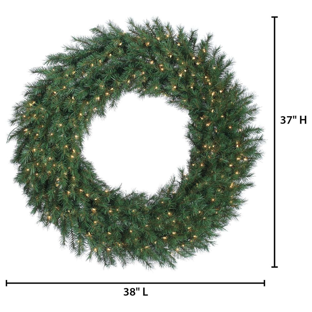 The Gerson Company 48&quot; Pre-Lit Aspen Spruce Artificial Christmas Wreath with White LED Lights in Green, , large