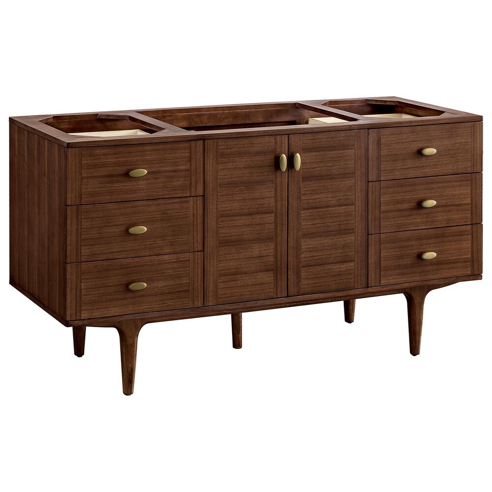 James Martin Vanities Amberly 60" Single Bathroom Vanity in Mid-Century Walnut with Single Hole 3 cm White Zeus Quartz Top and Rectangular Sink, , large