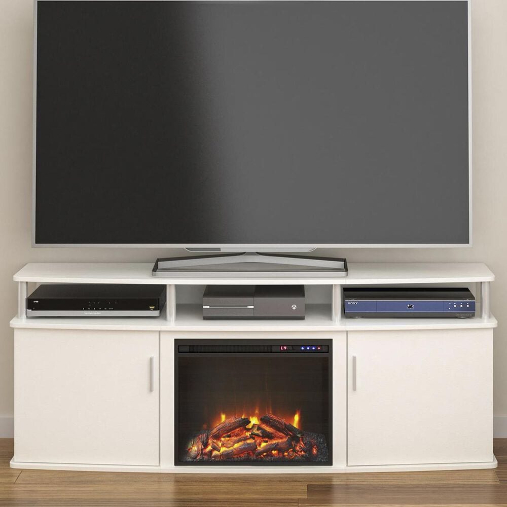 DHP Delmar 70" TV Console with Electric Fireplace in White, , large
